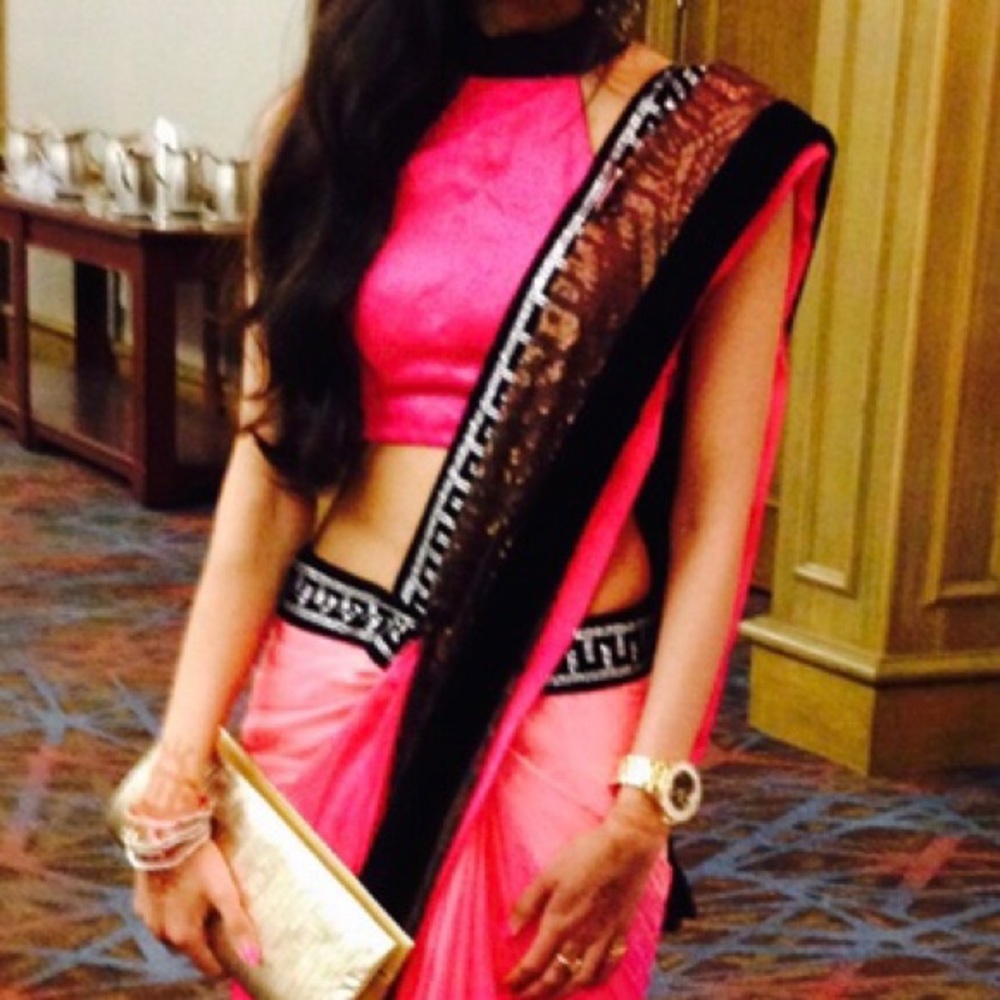 Designer sari. Pink with black